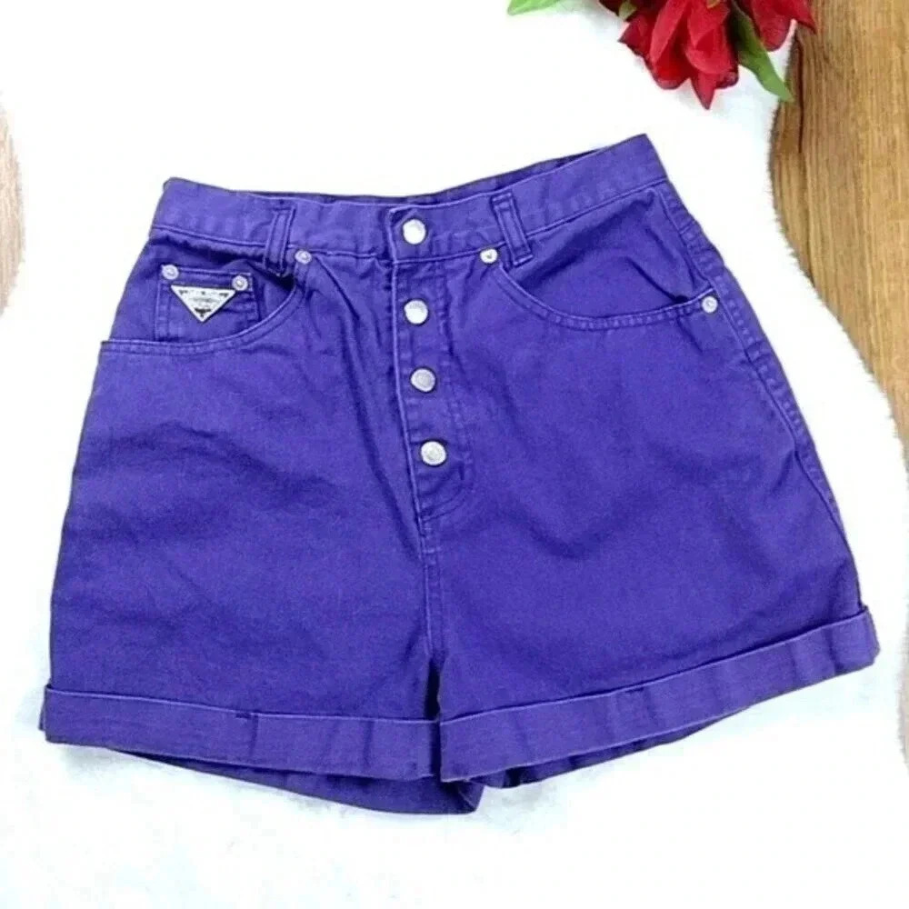 Vintage 90s Girls Purple Denim Button Fly Gitano Shorts Y2K